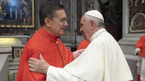 Pope Francis greeting Cardinal Miguel Ángel Ayuso Guixot