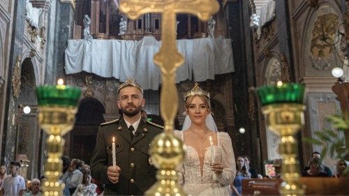 Volodymyr and Solomiya Svyst were married at Sts. Peter and Paul Garrison Church in Lviv, 21 September. Volodymyr had returned from the front for their wedding. Photo: